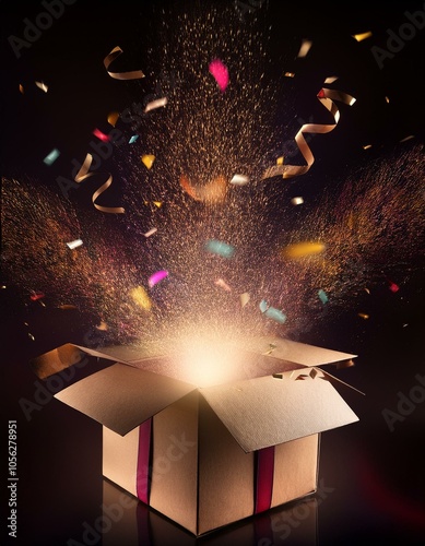 A beautifully wrapped gift box with a ribbon placed at the center of a black background