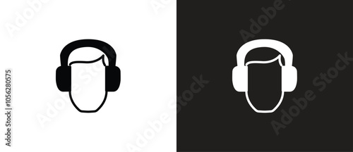 Work Safety icons in the form of  hearing protectors, Protective equipment icons, Work safety signs in black and white background.