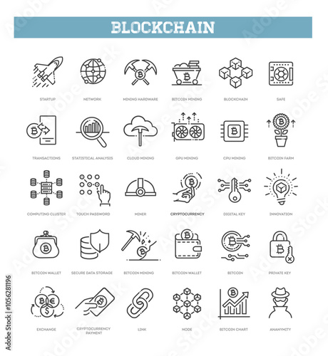 Cryptocurrency Icon Set. Blockchain icons