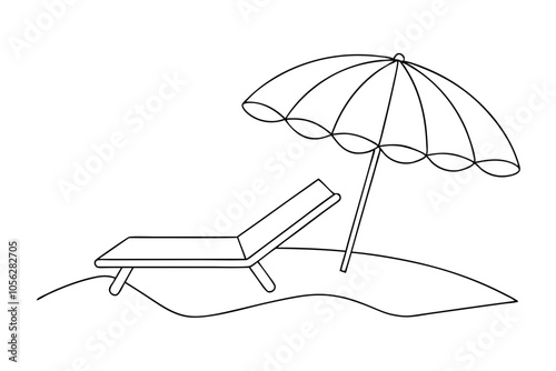 Stylish Line Drawing of Sunbed and Parasol Minimalist Vector Art for Beach Lovers