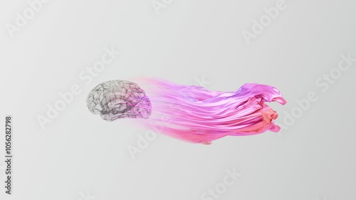 Abstract brain with colorful flowing cloth