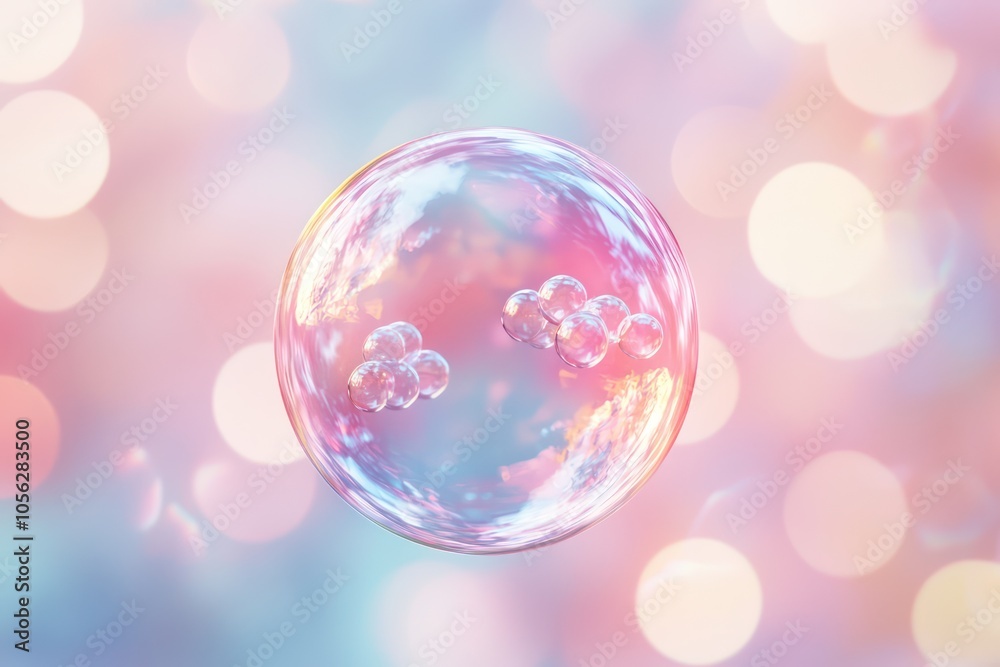 Molecule in a bubble on a soft background, representing skincare and cosmetic solutions. Molecule in a bubble on a soft background, representing skincare and cosmetic solutions.