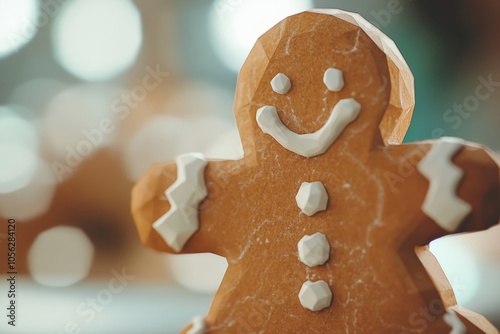 Playful and Nostalgic Low Poly Gingerbread ManIcing Details andHappy Smile photo