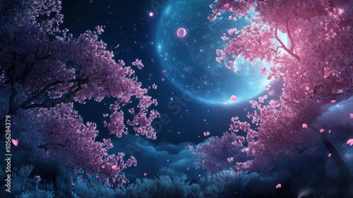 Mystical Night with Cherry Blossoms