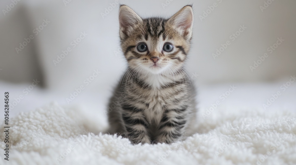 Cute Kitten Sitting On a White Blanket Cute Kitten Sitting On a White Blanket
