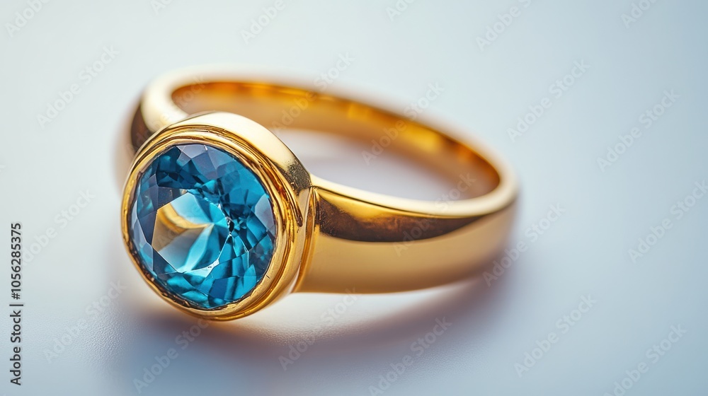Close Up of a Gold Ring with a Blue Gemstone Close Up of a Gold Ring with a Blue Gemstone