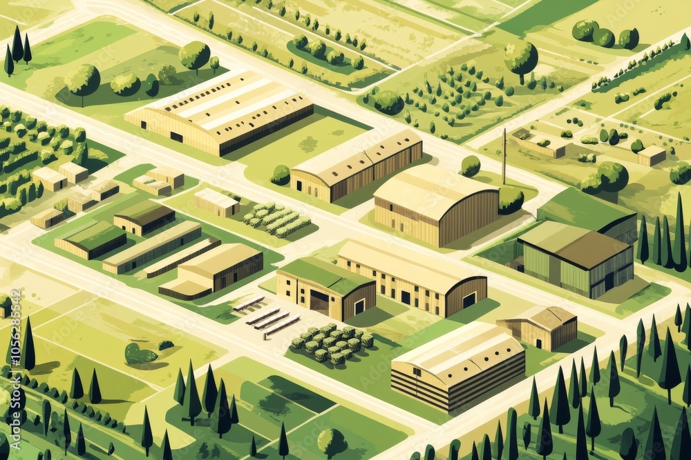 Fototapeta premium Embracing Harmony: A Rural Logistics Hub Blending Tradition and Modernity in Serenity