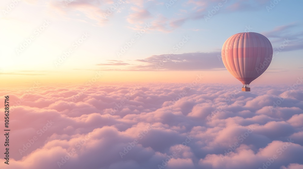 Hot Air Balloon Floating Above Sea of Clouds Hot Air Balloon Floating Above Sea of Clouds