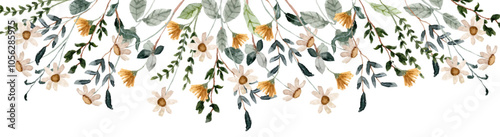 white yellow wildflower watercolor border