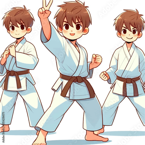 illustration of a karate boy in kimono