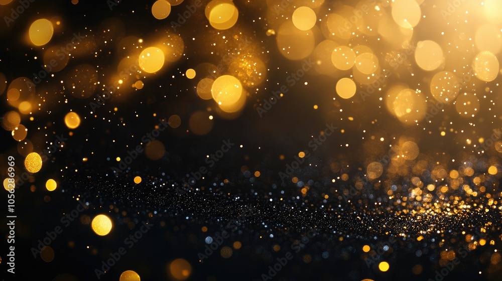 Golden Bokeh Lights Creating a Magical and Festive Atmosphere with Sparkling Glitter in a Dark Background Golden Bokeh Lights Creating a Magical and Festive Atmosphere with Sparkling Glitter in a Dark Background