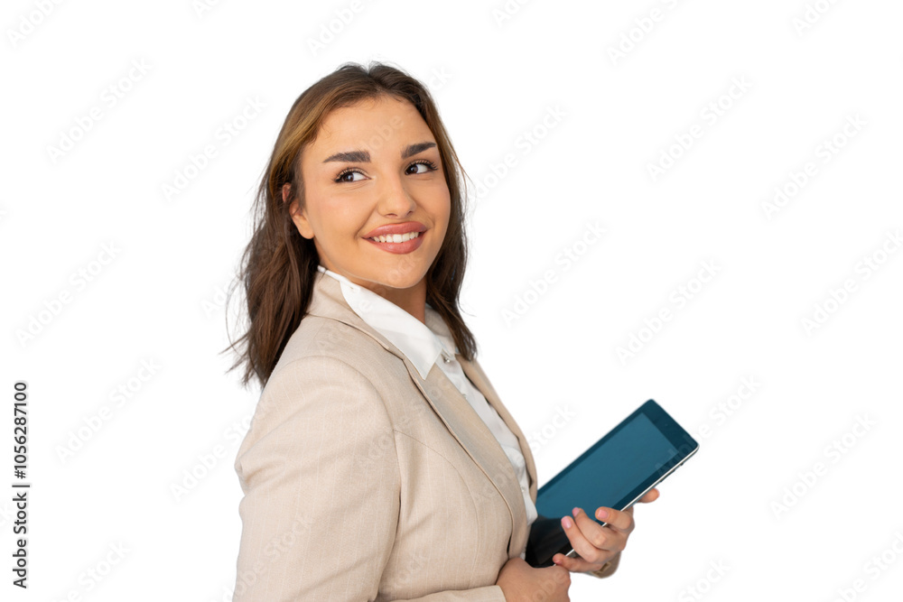 Innovative Latina entrepreneur using a tablet for success Innovative Latina entrepreneur using a tablet for success