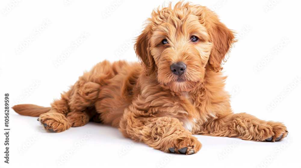 Golden Labradoodle dog isolated on a white background Golden Labradoodle dog isolated on a white background
