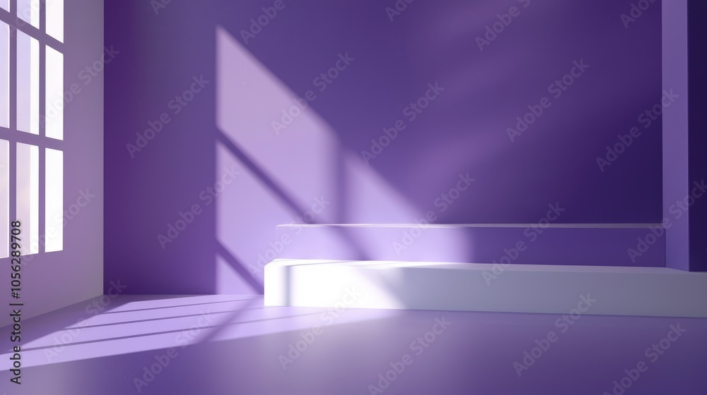 Fototapeta premium Studio backdrop with white and purple shadows for product display and text overlay