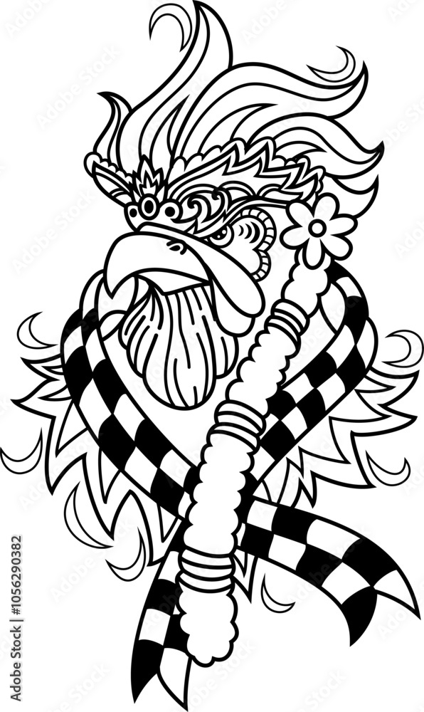Fototapeta premium tattoo style black and white illustration of a rooster art. Hand drawn rooster tattoo.