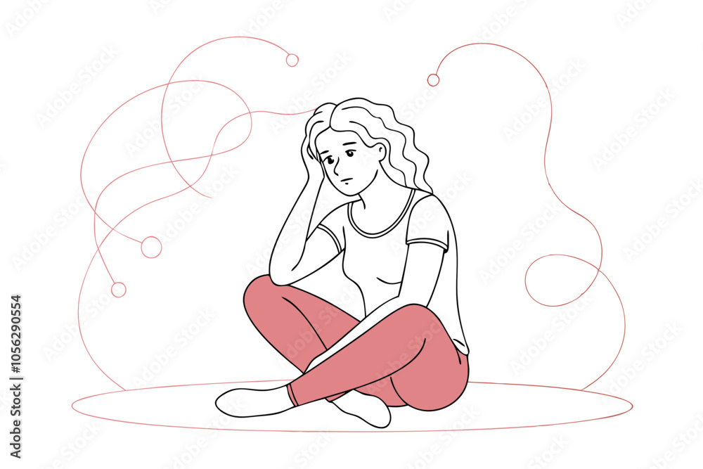 Worried Woman Sitting on Floor Line Drawing – Expressive Minimalist Art Worried Woman Sitting on Floor Line Drawing – Expressive Minimalist Art