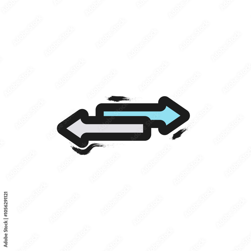 Arrows left and right vector. Two arrows. Grunge arrows. Opposite directions of arrows vector. Contour arrows black vector. Vector illustration. Arrows left and right vector. Two arrows. Grunge arrows. Opposite directions of arrows vector. Contour arrows black vector. Vector illustration.