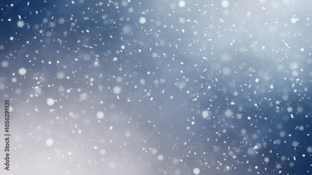 Obraz premium A serene winter wonderland featuring softly falling snowflakes against a gradient of blue tones, creating a tranquil and magical atmosphere.