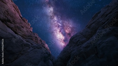 Milky Way Galaxy Shining Over a Rocky Canyon at Night