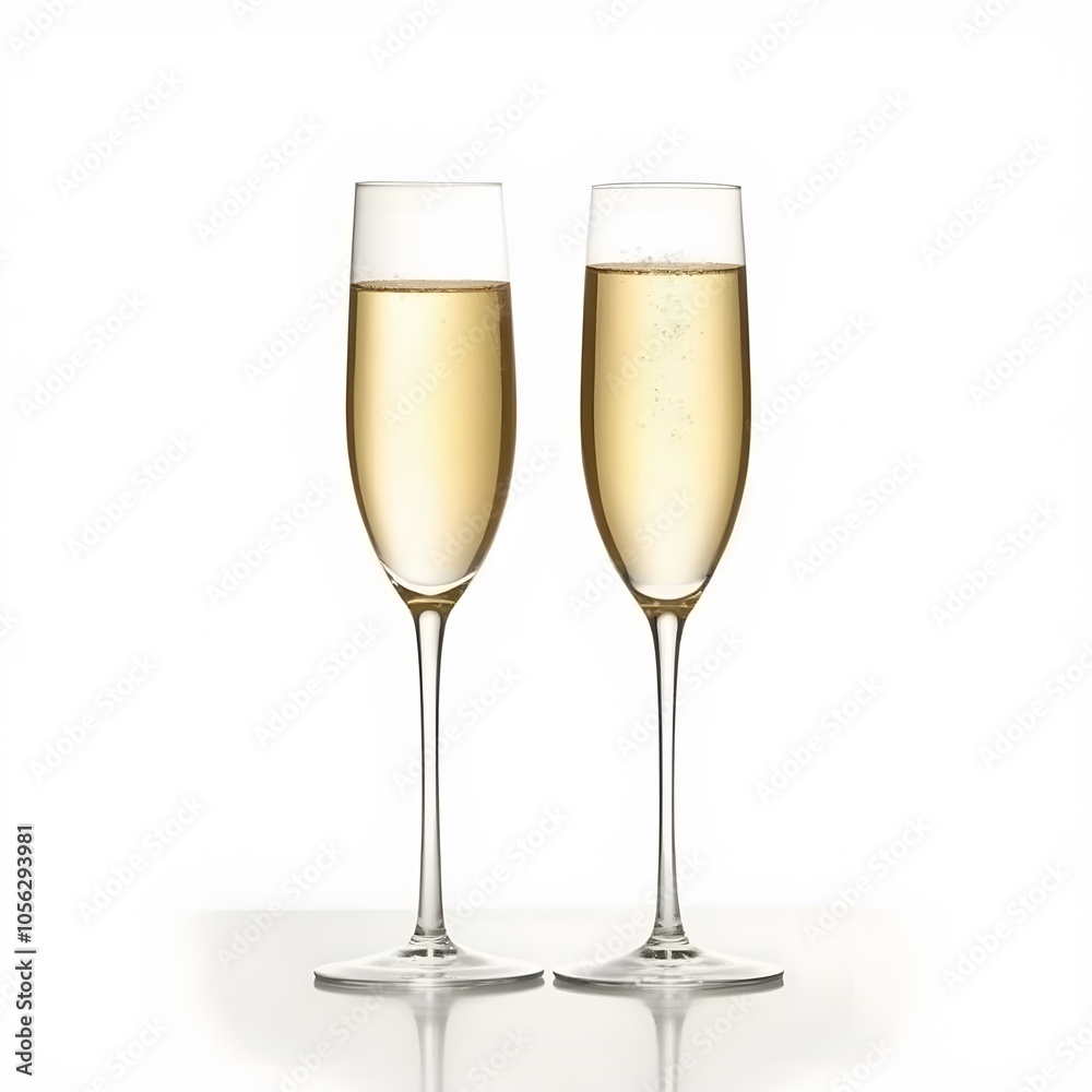 Two Glasses of Champagne Isolated on White Background Two Glasses of Champagne Isolated on White Background