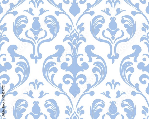Seamless pastel blue and white decorative wallpaper pattern, endless vintage texture
