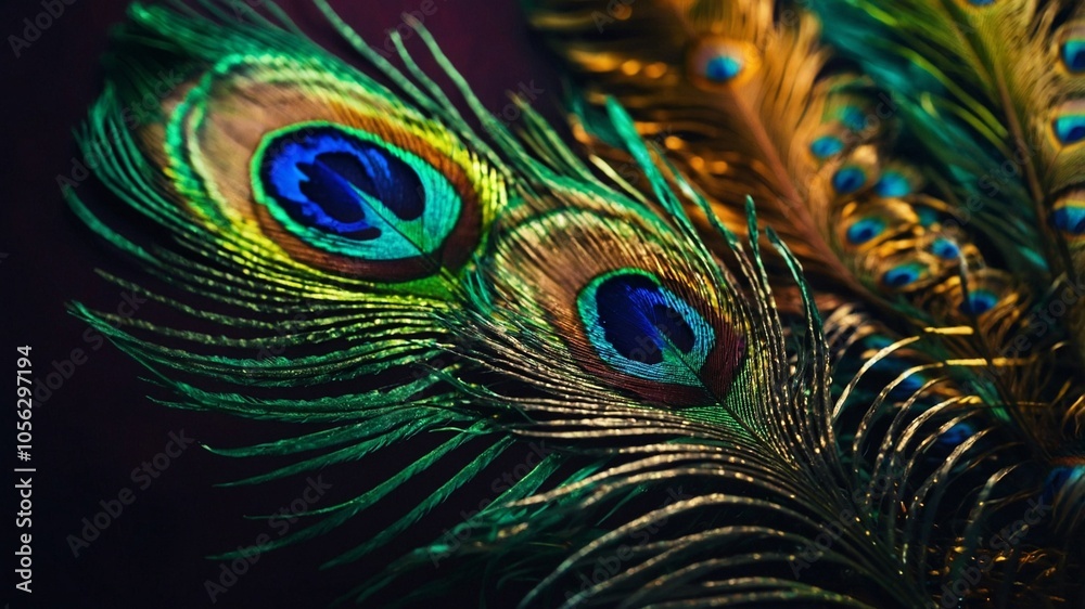 Fototapeta premium colorful peacock feather close up - generative ai