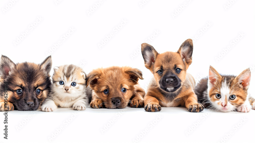 Group of cute pets on a white background, designed as a banner Group of cute pets on a white background, designed as a banner