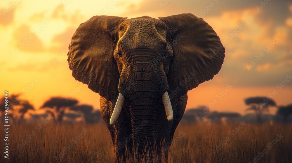 Naklejka premium Elephant Sunset in Savanna