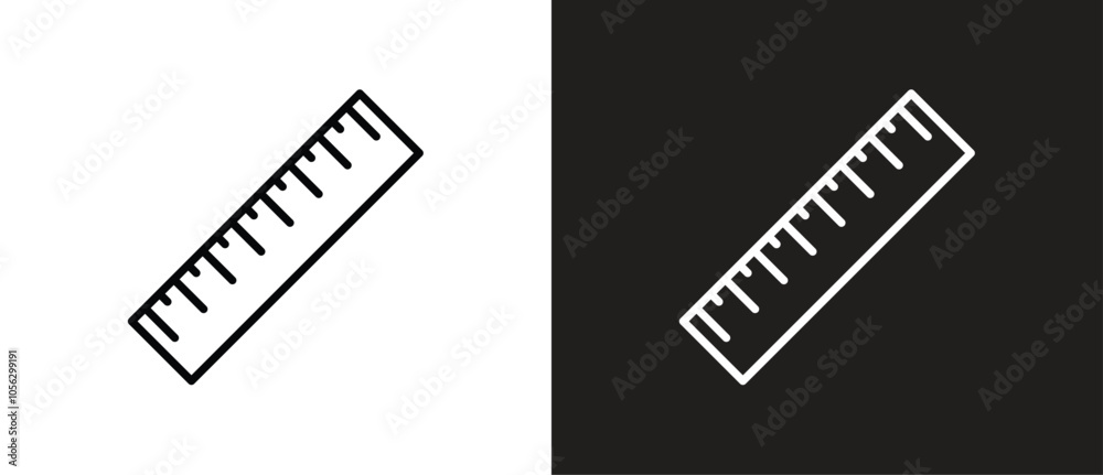 Vector icon of ruler. Stationery icon.  School stationery on black and white background. 