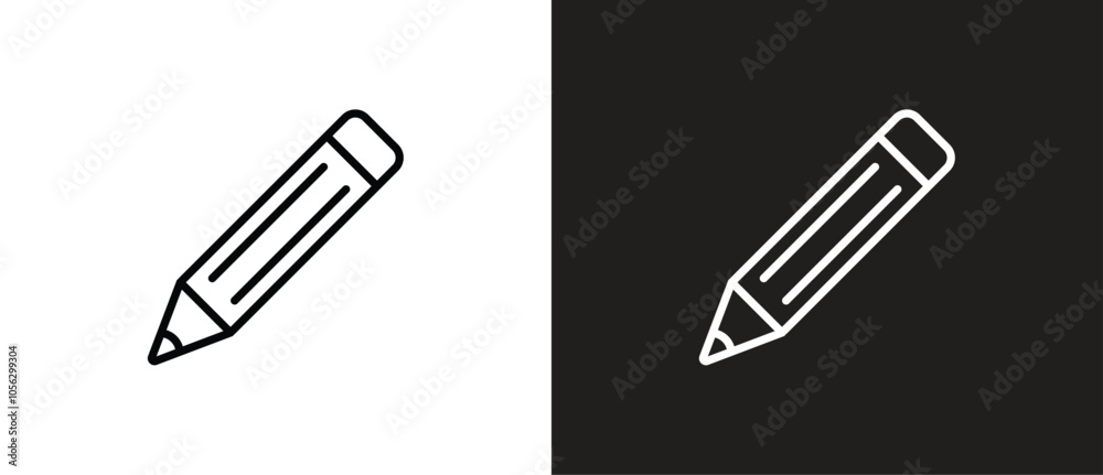 Vector icon of pencil, Stationery icon. School stationery on black and white background. Vector icon of pencil, Stationery icon. School stationery on black and white background.
