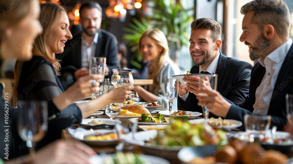 Group of happy business people dining in a restaurant Group of happy business people dining in a restaurant