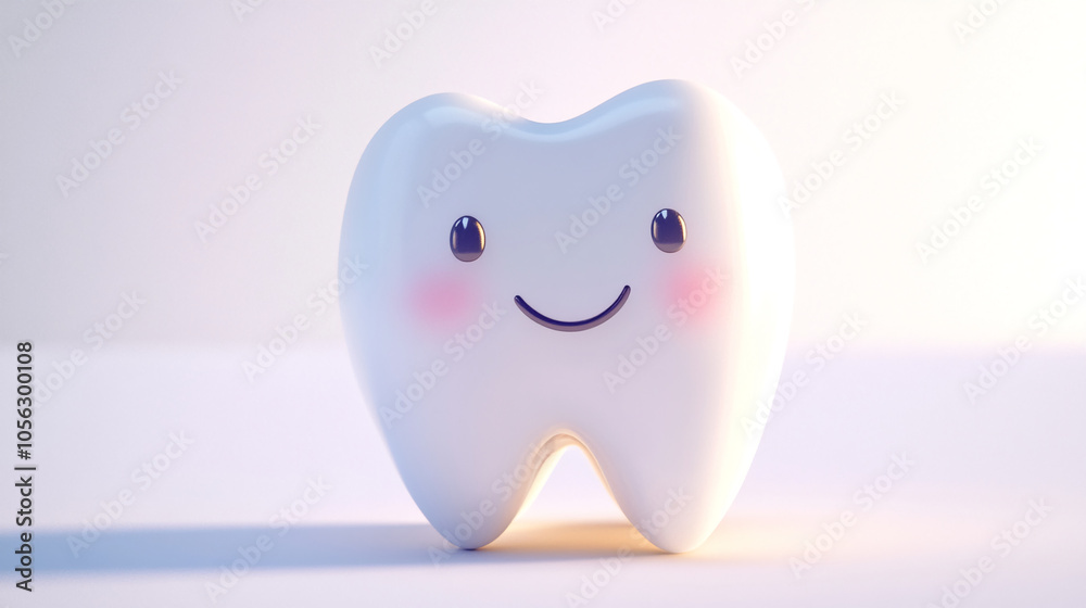 Happy Tooth with Smiling Expression and Blush Cheeks. 3D Illustration on a Neutral Background for Dental Health Concept. Happy Tooth with Smiling Expression and Blush Cheeks. 3D Illustration on a Neutral Background for Dental Health Concept.