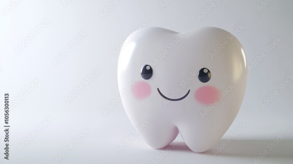 Adorable Cartoon Tooth with Smiling Face and Blush Cheeks. 3D Render Isolated on a Soft Gradient Background. Dental Character Concept. Adorable Cartoon Tooth with Smiling Face and Blush Cheeks. 3D Render Isolated on a Soft Gradient Background. Dental Character Concept.