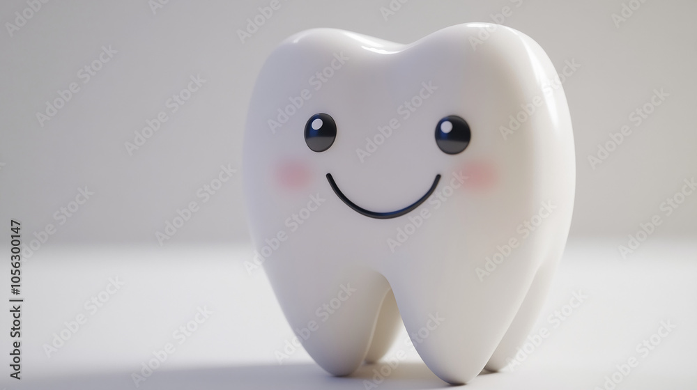 Adorable Tooth Character with Blush Cheeks and Smiling Face in 3D. Isolated on a Light Background for Healthcare, Dental, and Hygiene Concepts. Adorable Tooth Character with Blush Cheeks and Smiling Face in 3D. Isolated on a Light Background for Healthcare, Dental, and Hygiene Concepts.
