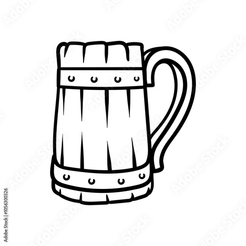 wooden beer mug drawing coloring line art style sketch classic vintage design illustration