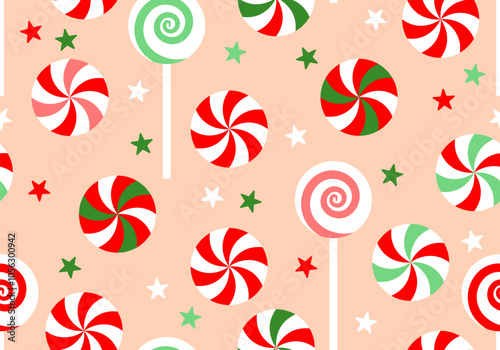 Seamless pattern with lollipops. Christmas sweets. New year candy background. Vector illustration