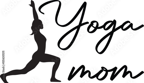 Yoga mom handwritten vector Illustration Fitness Silhouette Woman Low Lunge female
