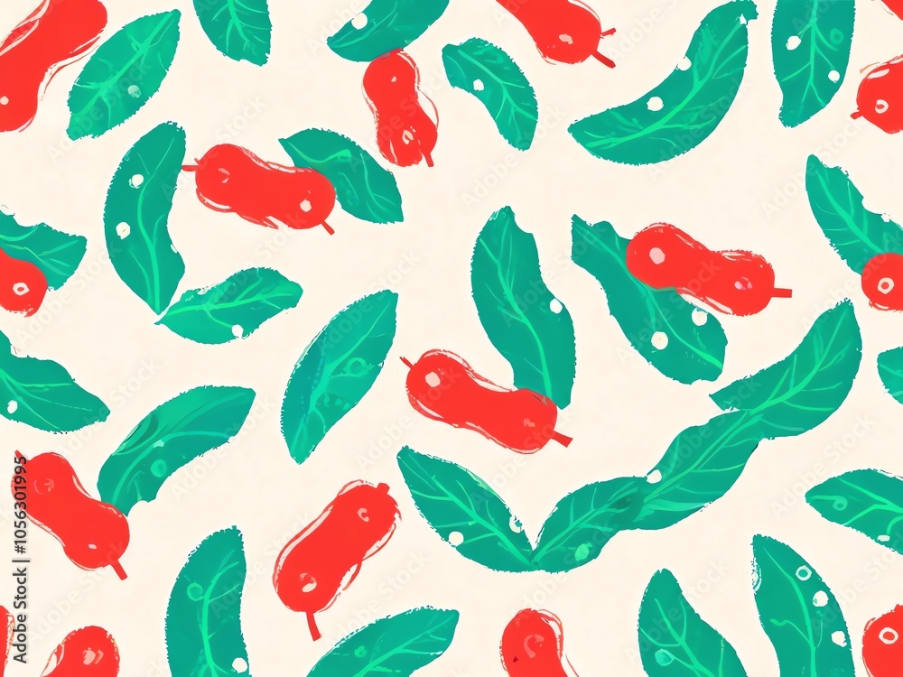 Red Fruits and Green Leaves Pattern Red Fruits and Green Leaves Pattern