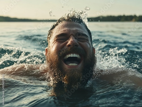 Bearded Man Laughing in the Water