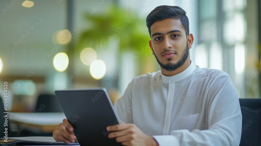Businessman with tablet in office setting Businessman with tablet in office setting