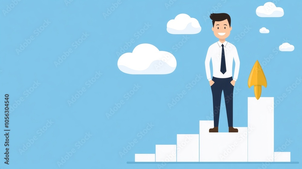 Businessman standing on graph, symbolizing growth and success Businessman standing on graph, symbolizing growth and success