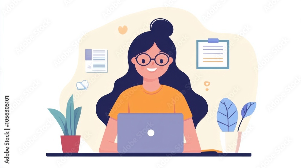 Happy student having virtual chat at university or office Happy student having virtual chat at university or office