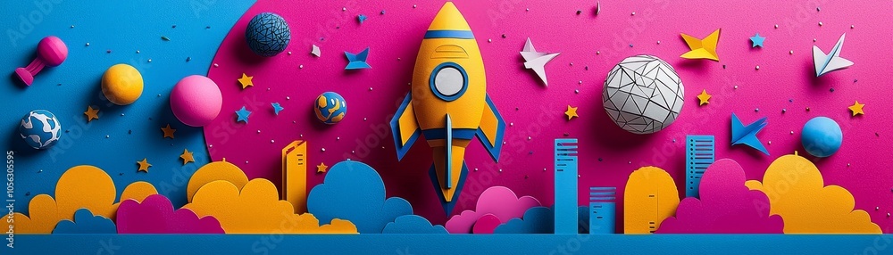 Naklejka premium Celebrating Success A Vibrant Papercut Scene of Employees in Joyful Festivity