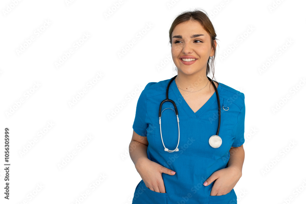 Smiling young Latina nurse in scrubs Smiling young Latina nurse in scrubs