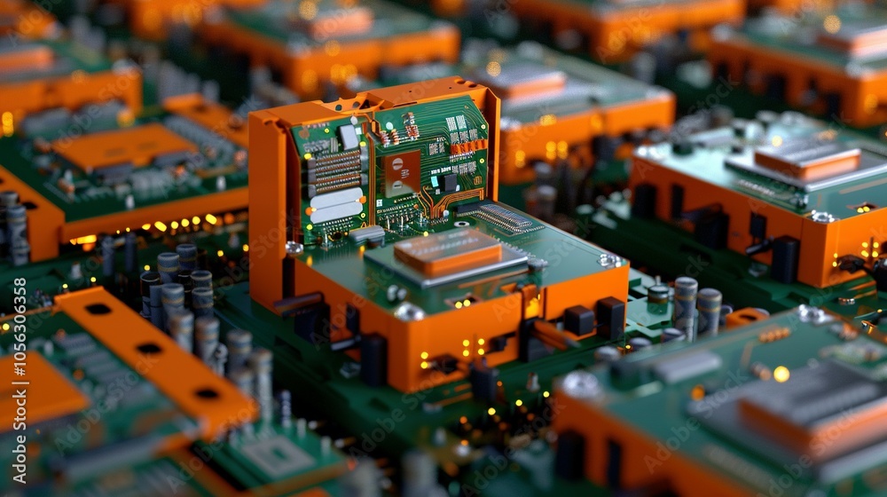 Obraz premium Close-up of a Circuit Board with Orange Components