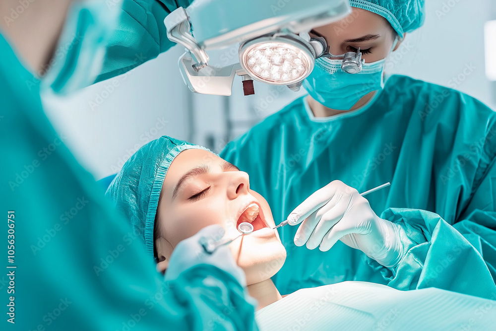Focused Dental Team Performing Oral Surgery Focused Dental Team Performing Oral Surgery