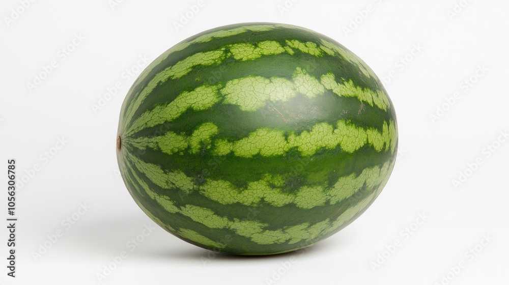 Whole watermelon with green striped skin on white background Whole watermelon with green striped skin on white background