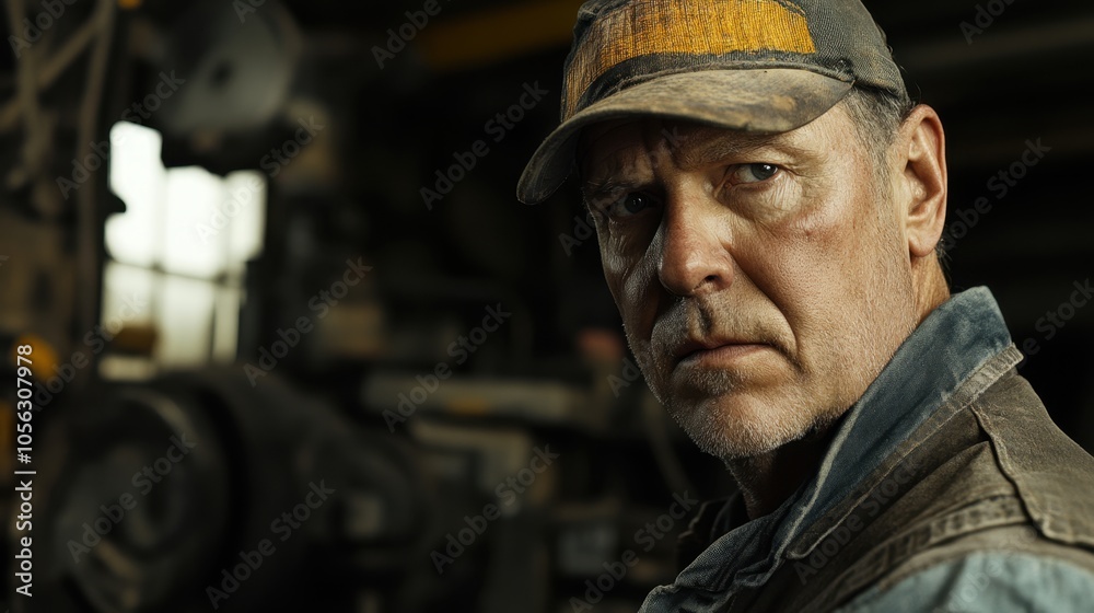 Determined Worker in Mechanic's Shop Determined Worker in Mechanic's Shop