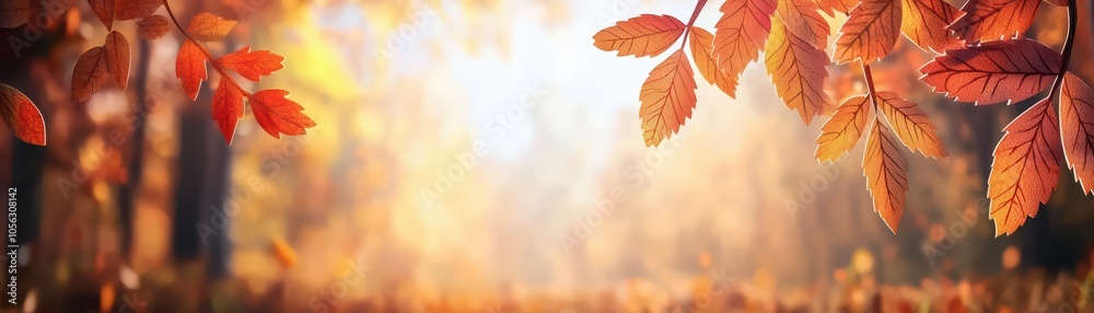 Autumn forest scene with vibrant orange leaves and soft sunlight filtering through trees. Autumn forest scene with vibrant orange leaves and soft sunlight filtering through trees.