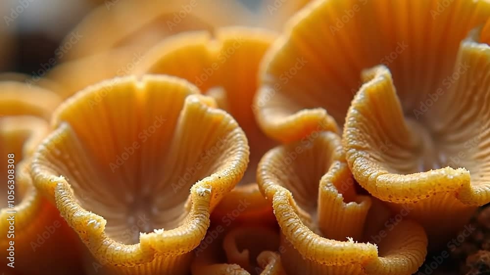 Close-up of mushroom gills or spores, showing the intricate textures and earthy colors of fungi. Close-up of mushroom gills or spores, showing the intricate textures and earthy colors of fungi.